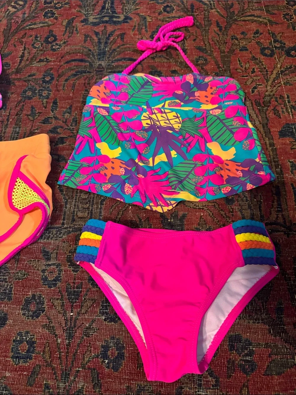 Kids Neon Pink & Orange Swim Set